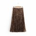 New Women Vintage leopard print pleated midi skirt faldas mujer ladies elastic waist bow tied casual slim chic skirts QUN158