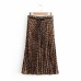 New Women Vintage leopard print pleated midi skirt faldas mujer ladies elastic waist bow tied casual slim chic skirts QUN158