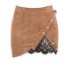 New fashion Women Ladies High Waist Pencil Skirts button lace patchwork sexy Bodycon Suede Leather split party casual Mini Skirt