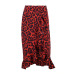 OOTN Leopard Long Skirt Women High Waist Midi Skirt Female Office Ruffle Animal Print Skirts Womens Summer Red 2019 Casual