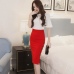 Plus Size 2018 Fashion Women Work Midi Skirt OL Sexy Open Slit Button Slim Pencil Skirt Elegant Office Ladies Skirts Red Black