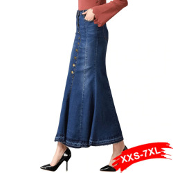 Plus Size Flare Denim Long Skirts Button Up 4Xl 6Xl 7Xl Women Oversized Sexy Lady'S Bodycon Ankle Length Long Jeans Skirts