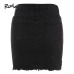 ROMWE Autumn Mini Skirts Casual Skirts For Women Plain Black With Pockets Above Knee Denim Bodycon Skirt Streetwear Punk Skirt