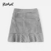 ROMWE Plaid Ruffle Hem Checked Zip Up Skirts Black  Autumn Mid Waist A Line Women Casual Above Knee Short Sheath Skirt