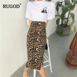 RUGOD 2018 New Autumn High Street Leopard Empire Sexy women long skirt slim fit Straight Fashion Speacial faldas mujer moda