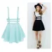 Retro Hollow Mini Skater Cute Women Suspender Clothes Straps High Waist Skirt