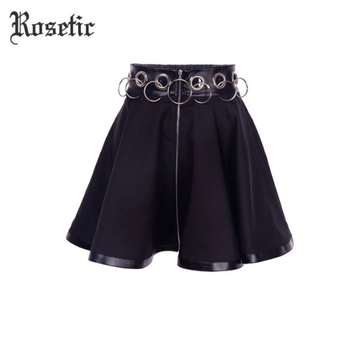 Rosetic Women Gothic Skirt Summer Sexy Women Hoop Hollow Out Skirts Sexy Women Black Iron Ring Female Mini Skirt Club Wear Goth