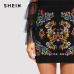 SHEIN Black Botanical Embroidered Textured Skirt Casual Zipper Night Out Mini Skirts Women Spring Elegant Workwear Skirt