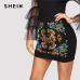 SHEIN Black Botanical Embroidered Textured Skirt Casual Zipper Night Out Mini Skirts Women Spring Elegant Workwear Skirt