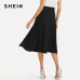 SHEIN Black Elegant Slant Pocket Side Circle Mid Waist Long Skirt Summer Women Office Lady Workwear Solid Skirts