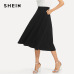 SHEIN Black Elegant Slant Pocket Side Circle Mid Waist Long Skirt Summer Women Office Lady Workwear Solid Skirts