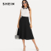 SHEIN Black Elegant Slant Pocket Side Circle Mid Waist Long Skirt Summer Women Office Lady Workwear Solid Skirts