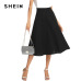 SHEIN Black Elegant Slant Pocket Side Circle Mid Waist Long Skirt Summer Women Office Lady Workwear Solid Skirts