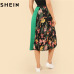 SHEIN Summer Knee-Length Mid Waist Floral Boho Women Pleated Skirt 2018 Fashion Polyester Clothing Eelastic Waist Vacation Skirt