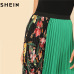 SHEIN Summer Knee-Length Mid Waist Floral Boho Women Pleated Skirt 2018 Fashion Polyester Clothing Eelastic Waist Vacation Skirt