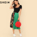 SHEIN Summer Knee-Length Mid Waist Floral Boho Women Pleated Skirt 2018 Fashion Polyester Clothing Eelastic Waist Vacation Skirt