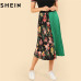 SHEIN Summer Knee-Length Mid Waist Floral Boho Women Pleated Skirt 2018 Fashion Polyester Clothing Eelastic Waist Vacation Skirt