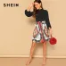 SHEIN Vintage Scarf Print Multicolor Zip Detail Mid Waist A Line Mini Pleated Skirt Women 2019 Summer Elegant Workwear Skirts