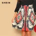 SHEIN Vintage Scarf Print Multicolor Zip Detail Mid Waist A Line Mini Pleated Skirt Women 2019 Summer Elegant Workwear Skirts