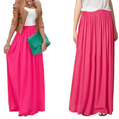 SK71 Long Skirt Elegant Style Women Pastel Jupe Pleated Chiffon Maxi Skirts Floor-Length Saia Vintage Saias Womens Solid Faldas