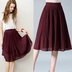 SNOW PINNACLE Women Chiffon Skirt Summer Thin Solid Pleated Skirts Womens Saias Midi Faldas Vintage Women Midi Skirt