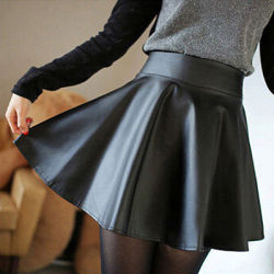 Sexy Women Slim PU Skirt  High Waist Short Mini Skirt Pleated Party Faux Leather Skirts