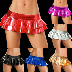 Sexy Women's Wet Looking Metallic Shiny Bodycon Faux Leather Micro Mini Party Clubwear Short Skirt