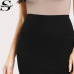 Sheinside Office Ladies Black Pencil Skirt Mid Elastic Waist  Knee Length Plain Skirt Women Work Wear Elegant Autumn Skirt