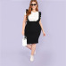 Sheinside Plus Size Black Knee Length Bodycon Skirt With Ruffle Strap High Waist Autumn Skinny Elegant Women Midi Skirt