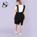 Sheinside Plus Size Black Knee Length Bodycon Skirt With Ruffle Strap High Waist Autumn Skinny Elegant Women Midi Skirt