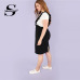 Sheinside Plus Size Black Knee Length Bodycon Skirt With Ruffle Strap High Waist Autumn Skinny Elegant Women Midi Skirt