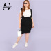 Sheinside Plus Size Black Knee Length Bodycon Skirt With Ruffle Strap High Waist Autumn Skinny Elegant Women Midi Skirt