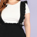 Sheinside Plus Size Black Knee Length Bodycon Skirt With Ruffle Strap High Waist Autumn Skinny Elegant Women Midi Skirt