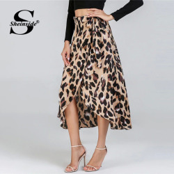 Sheinside Waist Knot Leopard Print Elegant Skirt Women Clothes Mid-Calf Ladies Skirts Womens Casual Clothing 2018 Midi Skirt