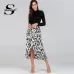 Sheinside Waist Knot Leopard Print Women Skirt Mid Waist Ladies Shift Skirts Casual Womens Clothing Summer 2018 New Midi Skirt