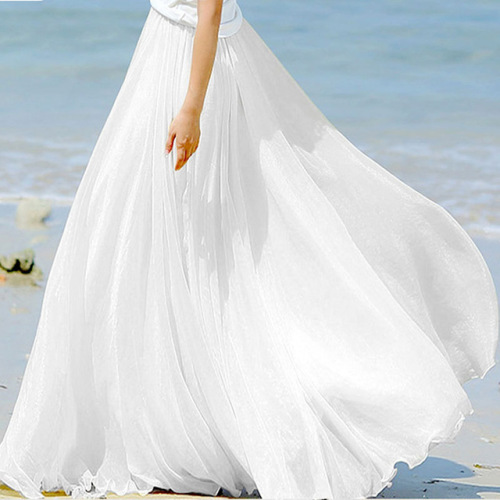 Sherhure 2019 High Waist Women Chiffon Long Skirts Floor Length Ruffles White Summer Boho Maxi Skirt Saia Longa Faldas