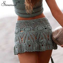 Simenual Sexy summer crochet swimwear floral BOHO mini skirts transparent pareos beachwear handmade hollow out short skirt lace