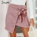 Simplee Asymmetrical split women skirts Elegant lace up bow tie ladies suede short mini skirts Solid black autumn female skirts