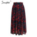 Simplee Bohemian ruffled high waist chiffon women long skirt Floral print skirt pleated summer skirt Female lining midi skirt