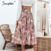 Simplee Bohemian ruffled high waist chiffon women long skirt Floral print skirt pleated summer skirt Female lining midi skirt