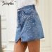 Simplee Casual split pearls denim skirts womens Button skinny diamond mini skirt 2018 Streetwear chic korean summer jeans skirt