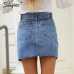 Simplee Casual split pearls denim skirts womens Button skinny diamond mini skirt 2018 Streetwear chic korean summer jeans skirt