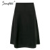 Simplee Elegant A-line knitted women skirt fashion 2018 Autumn winter mid skirt vintage High waist casual umbrella skirt female