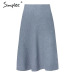 Simplee Elegant A-line knitted women skirt fashion 2018 Autumn winter mid skirt vintage High waist casual umbrella skirt female