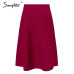 Simplee Elegant A-line knitted women skirt fashion 2018 Autumn winter mid skirt vintage High waist casual umbrella skirt female