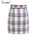 Simplee Elegant front zipper tweed winter skirt Women 2018 fashion multi plaid cute skirt for ladies Autumn lining mini skirt