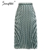 Simplee Pleated satin women green skirt England style geometric high waist midi skirts Casual streetwear female skirt bottoms