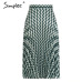 Simplee Pleated satin women green skirt England style geometric high waist midi skirts Casual streetwear female skirt bottoms