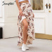 Simplee Ruffle wrap boho maxi skirt women Asymmetric sash high waist skirt long Casual floral print beach summer skirt female