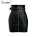 Simplee Sash zipper high waist short skirt Sexy black PU leather pencil skirts Autumn winter women skirts streetwear